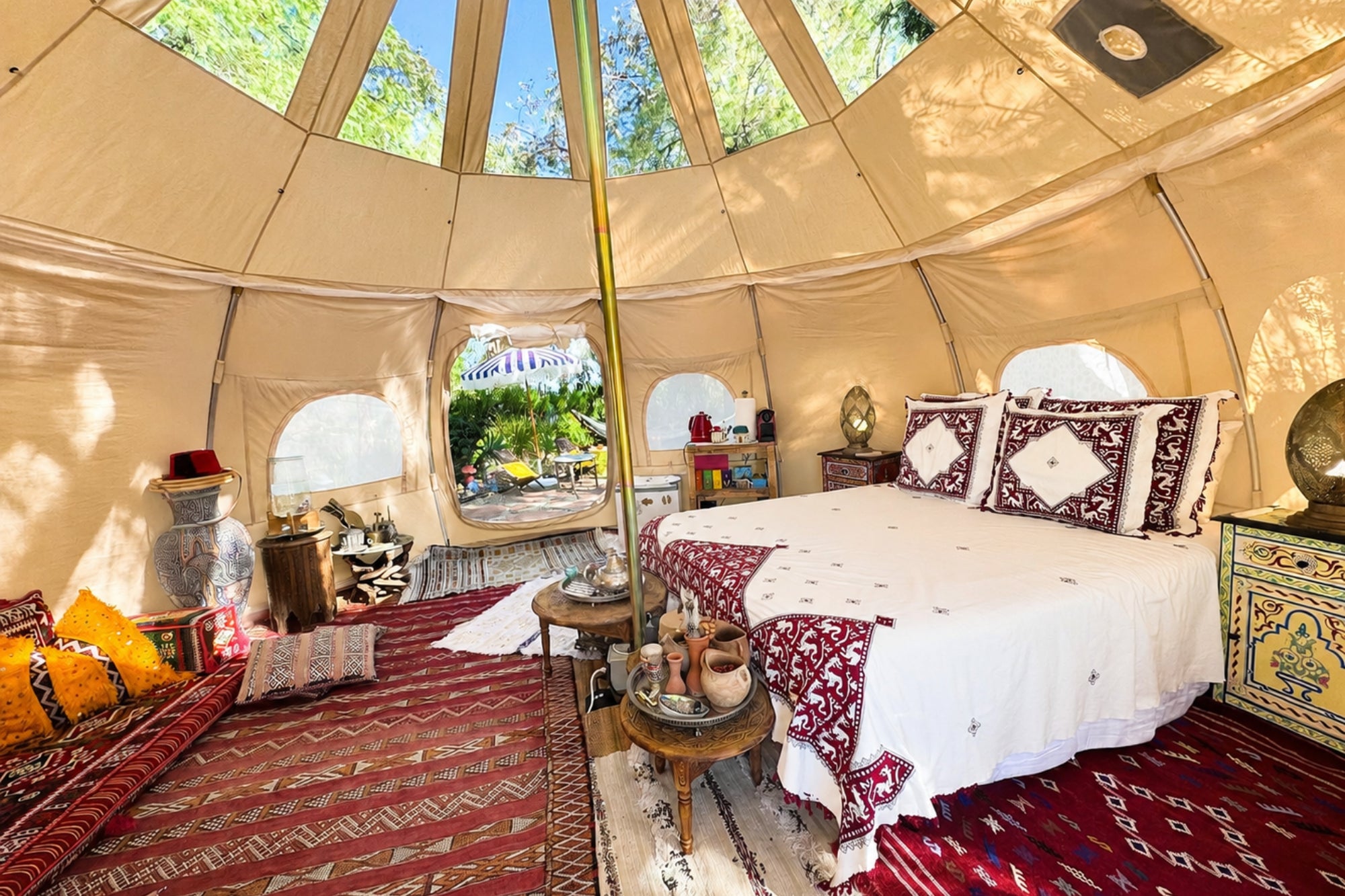 Spacious Better Bell glamping yurt tent with panoramic roof windows